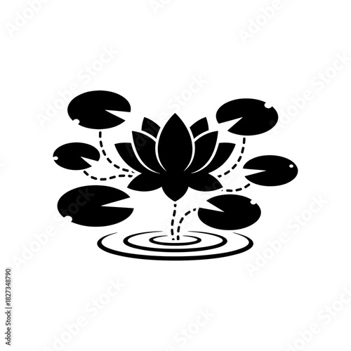 World Wetlands Lotus flower design with ripple lines and scattered leaves