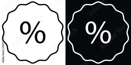 discount label outline icon in white and black background