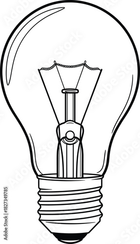 Light bulb line art vector illustration with filament