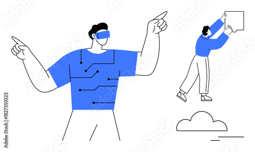 Virtual reality concept. Virtual reality enhances digital connectivity and human interaction, bridging the digital and physical worlds. Virtual reality reshapes technology and innovation. For tech