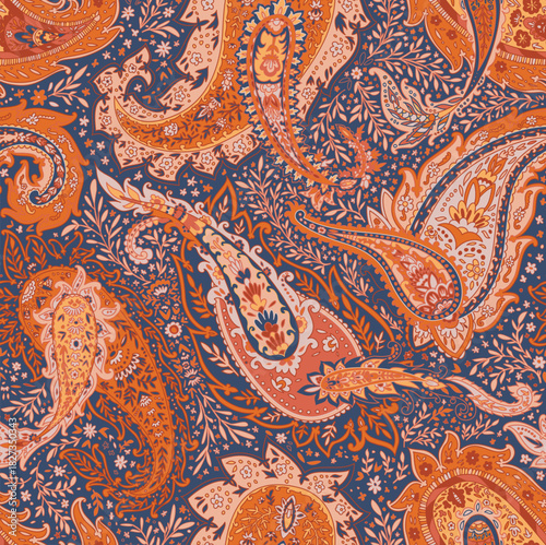 Deep Blue Ornate Paisley Garden