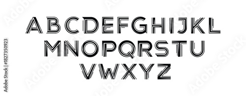 Double line font, sans-serif alphabet, uppercase letters, graphic design element, modern typeface typography.
