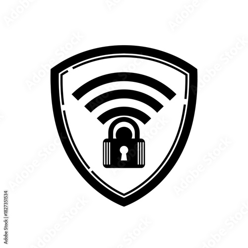 Online Safety Shield Icons Shield with wi fi signal and lock icon
