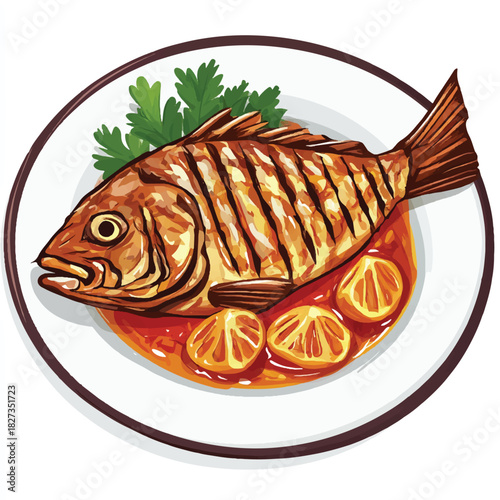  Delicious Grilled Fish with Tomatoes and Lemon on a Plate