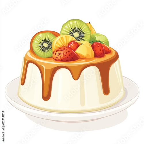 Delicious Panna Cotta with Fresh Fruit Topping and Caramel Drizzle