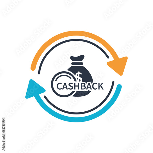Cashback money bag with circular arrows return finance concept