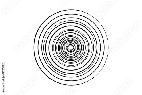 Abstract concentric circle design. Multiple black rings creating a swirling optical illusion effect.