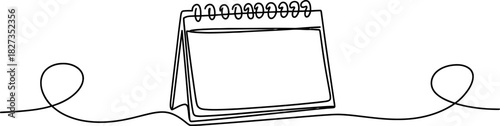 Continuous line art illustration of a minimalist spiral desk calendar, perfect for symbolizing time, planning, and important event scheduling. Vector, illustration