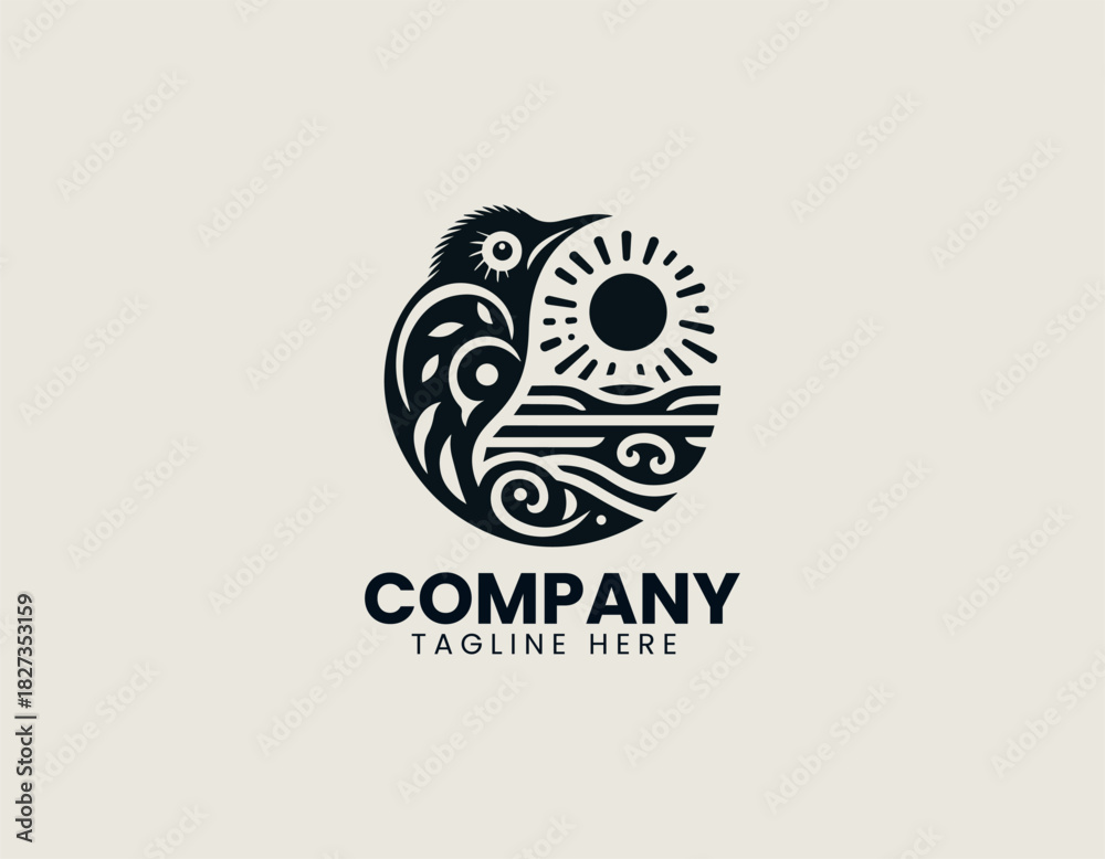 Obraz premium Kiwi Bird With Son black vector logo illustration