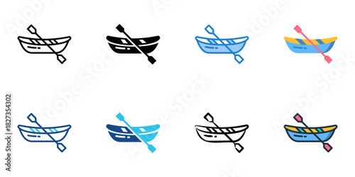 Canoe icon set multiple style vector collection 
