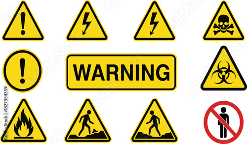 Warning sign icon set with danger and safety symbols
