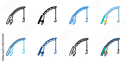 Fishing Rod icon set multiple style vector collection 
