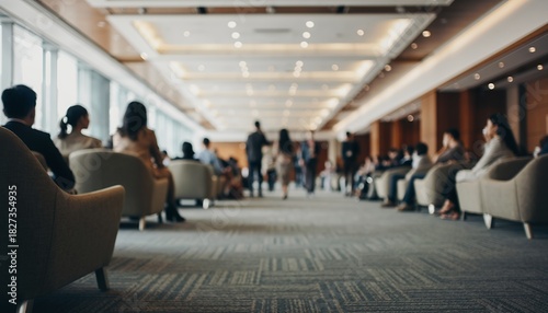 Modern Airport Lounge Waiting Area with Comfortable Chairs and Passengers