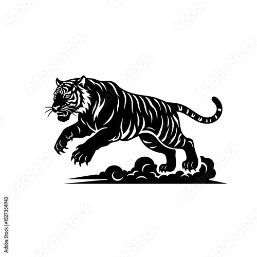 Zodiac Animal Mid leap tiger silhouette over minimal ground