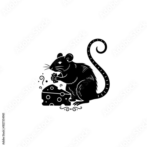 Zodiac Animal Rat silhouette with stylized cheese or food element