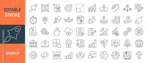 Startup icon set.  Editable line icons. Vector illustration.