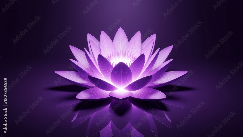 Fototapeta premium Glowing purple lotus flower with reflection