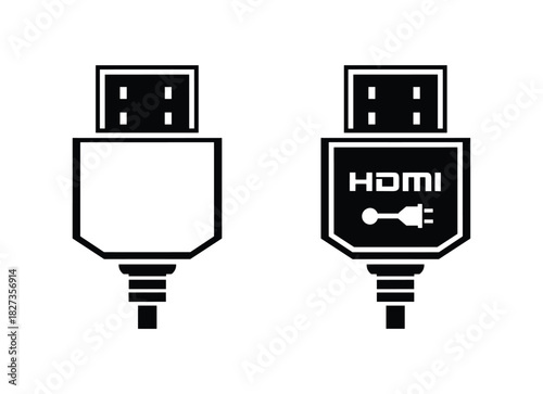 Hdmi cable connector, digital interface plug, audio video symbol, media hardware icon, electronics element.