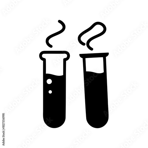Two Erlenmeyer Flasks with Liquid and Rising Vapors in Black and White