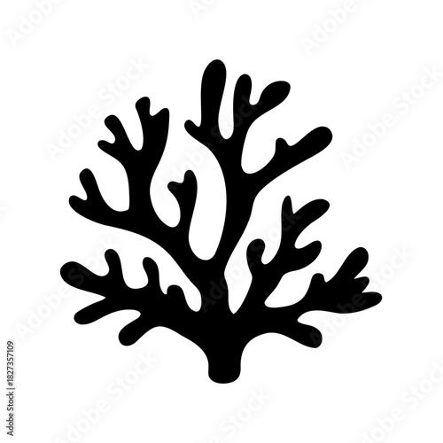 Stylized Silhouette of a Seaweed or Coral Branch on a White Background