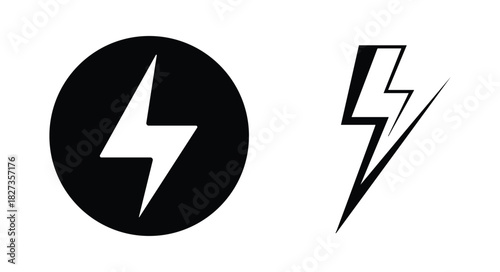 Set of lightning bolt icons, one circular and one angular representing power, energy and electricity