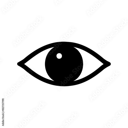 Stylized black and white icon of human eye with pupil reflection