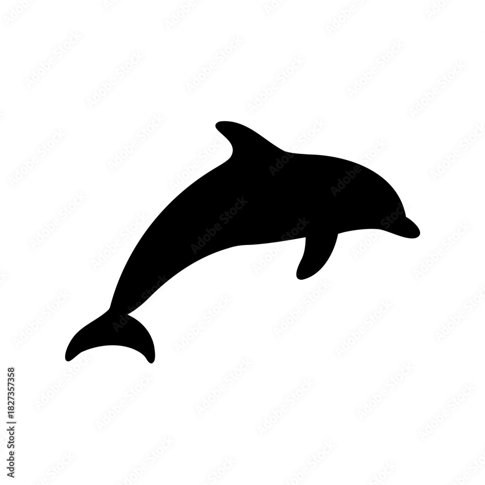 Fototapeta premium Simple Black Silhouette of a Dolphin Leaping on a Clean White Background