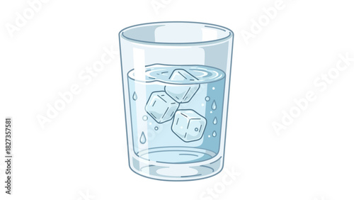 Refreshing Clear Water with Ice Cubes in a Glass