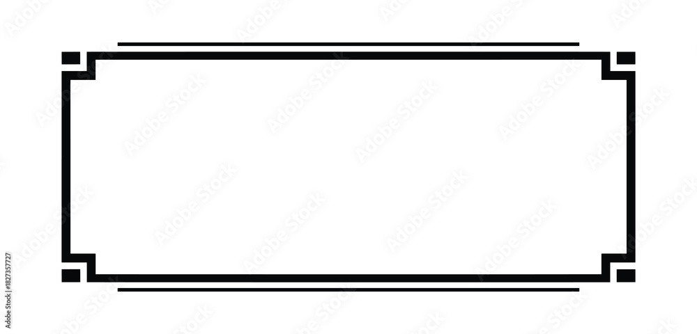 Obraz premium Black border frame with decorative corners isolated on white. Simple rectangular element. Elegant design.