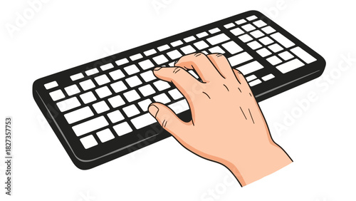 Typing on a Keyboard Hand Presses Keys on Computer Device Illustration