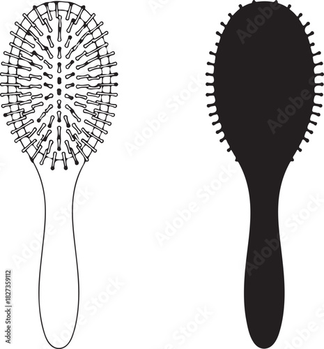 Modern hairbrush design in minimalist style for beauty salon branding or feminine product packaging project
