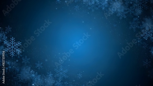 Elegant dark blue winter background with delicate snowflakes and subtle texture