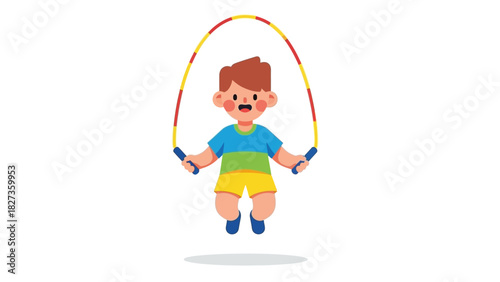 Boy Jumping Rope Energetic Illustration of a Kid Having Fun with a Colorful Jump Rope