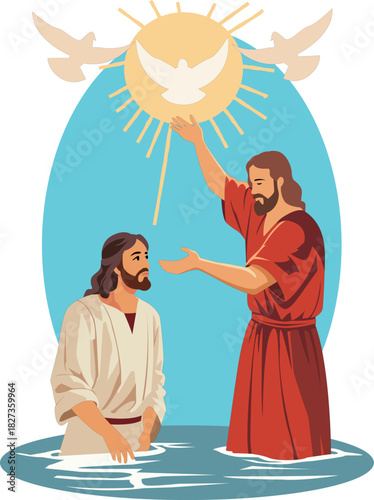 Baptism of Jesus Christ Illustration with Holy Spirit Dove