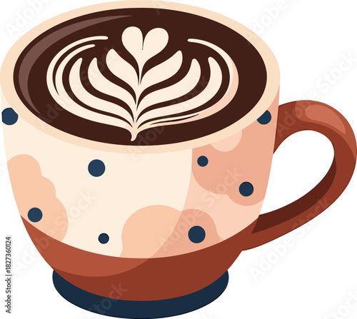 Decorative Coffee Mug with Latte Art Rosette Illustration