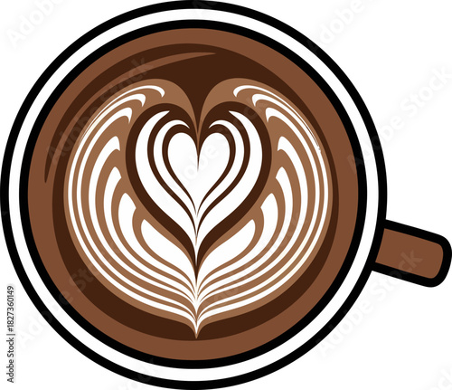 Stylized Coffee Cup with Heart Latte Art Graphic