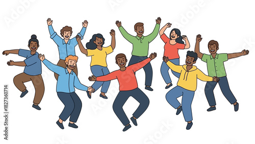 A diverse and multicultural group of happy people jumping in celebration of success and teamwork