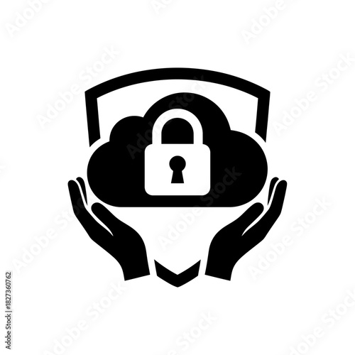 Safer Internet Day Shield with cloud lock and hands security icon