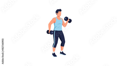 Energetic Male Athlete Engaged in Dynamic Bicep Curls with Dumbbells, Showcasing Strength Training for Enhanced Fitness and Health