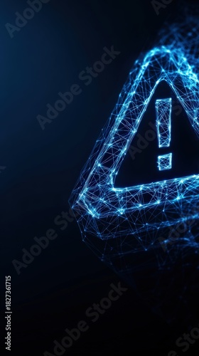 A digitally rendered warning sign, rendered with luminous lines and points on a deep background, symbolizing alert and caution.  ..Created with Generative AI, not depicting real subjects.
