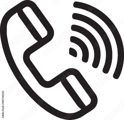 Simple black outline icon of a ringing telephone receiver