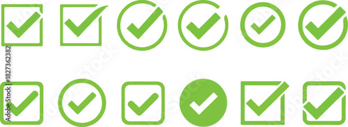 Check Mark Icons in Green Color Set for Website and Applications