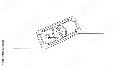 Line art illustration of dollar bill on a plain background  