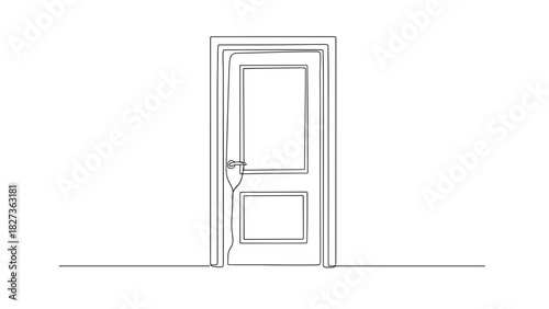 Simple line drawing of an open door with a doorknob  