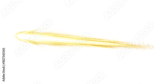 Golden light streak effect with particles isolated on transparent background
