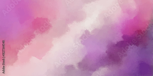 Abstract watercolor background of pink and white clouds in a dreamy, sunlit sky