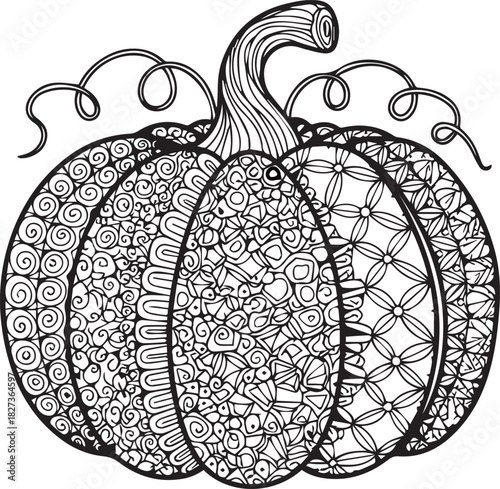 Zentangle Doodle Pumpkin Coloring Page - Black Outline