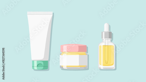 Cosmetic Product Assortment Illustration for Skincare Routine