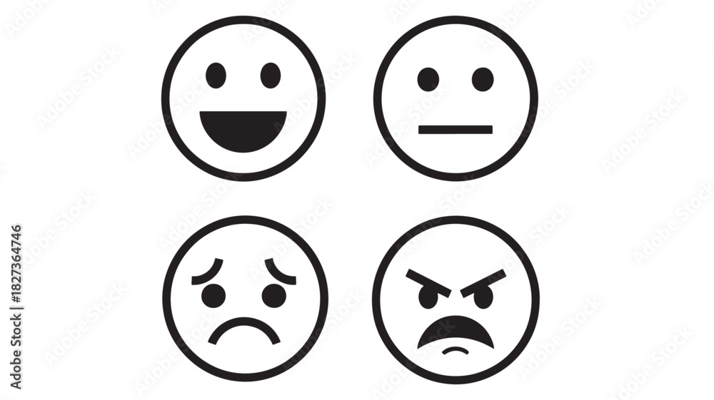 Fototapeta premium Vector illustration of basic human emotion emoticons set happy, neutral, sad, and angry expressions
