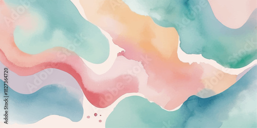 Abstract watercolor hand-painted background texture with colorful ink splashes and artistic light blue sky wave patterns